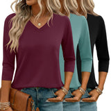 LOMON 3 Pack Tops for Women 3/4 Sleeve V Neck Basics Tees Business Casual Summer T Shirts