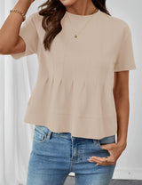 LOMON Spring Peplum Tops for Women Babydoll Pleated Short Sleeve Crop Swing Shirts Blouses Trendy Casual Clothing 2026