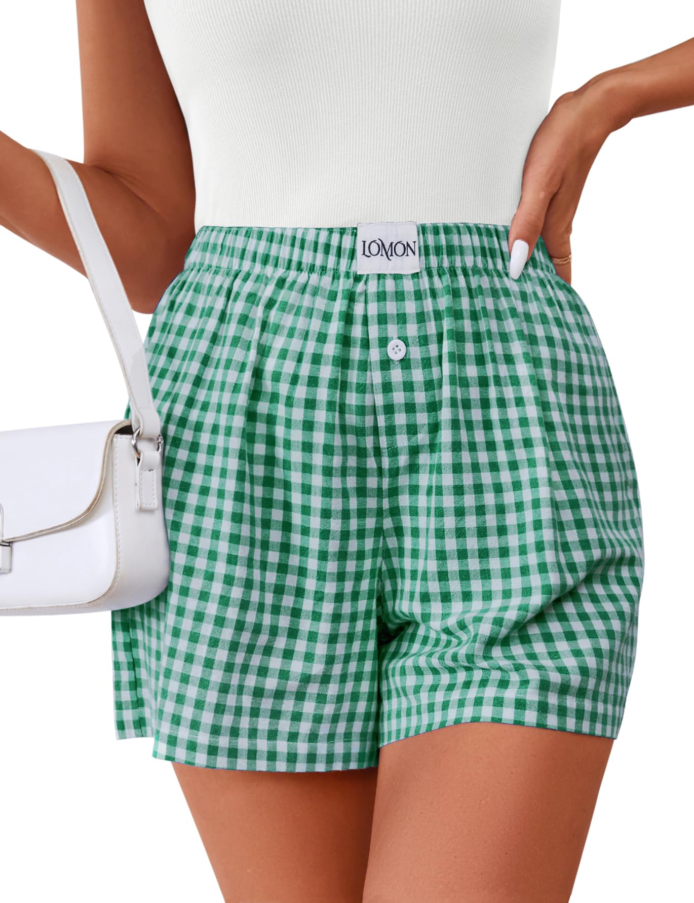 Lomon Womens Boxer Shorts Casual Summer Pajama Lounge Sleep Pj Gingham Plaid Shorts Y2K Beach Bottoms