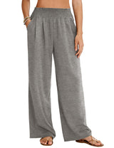 LOMON Womens Elastic High Waisted Palazzo Pants Casual Wide Leg Long Beach Vacation Trousers with Pockets