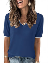LOMON Womens 2026 Spring V Neck Sweater Casual Tops Short Sleeve Lightweight Ribbed Knit Pullover Sweaters