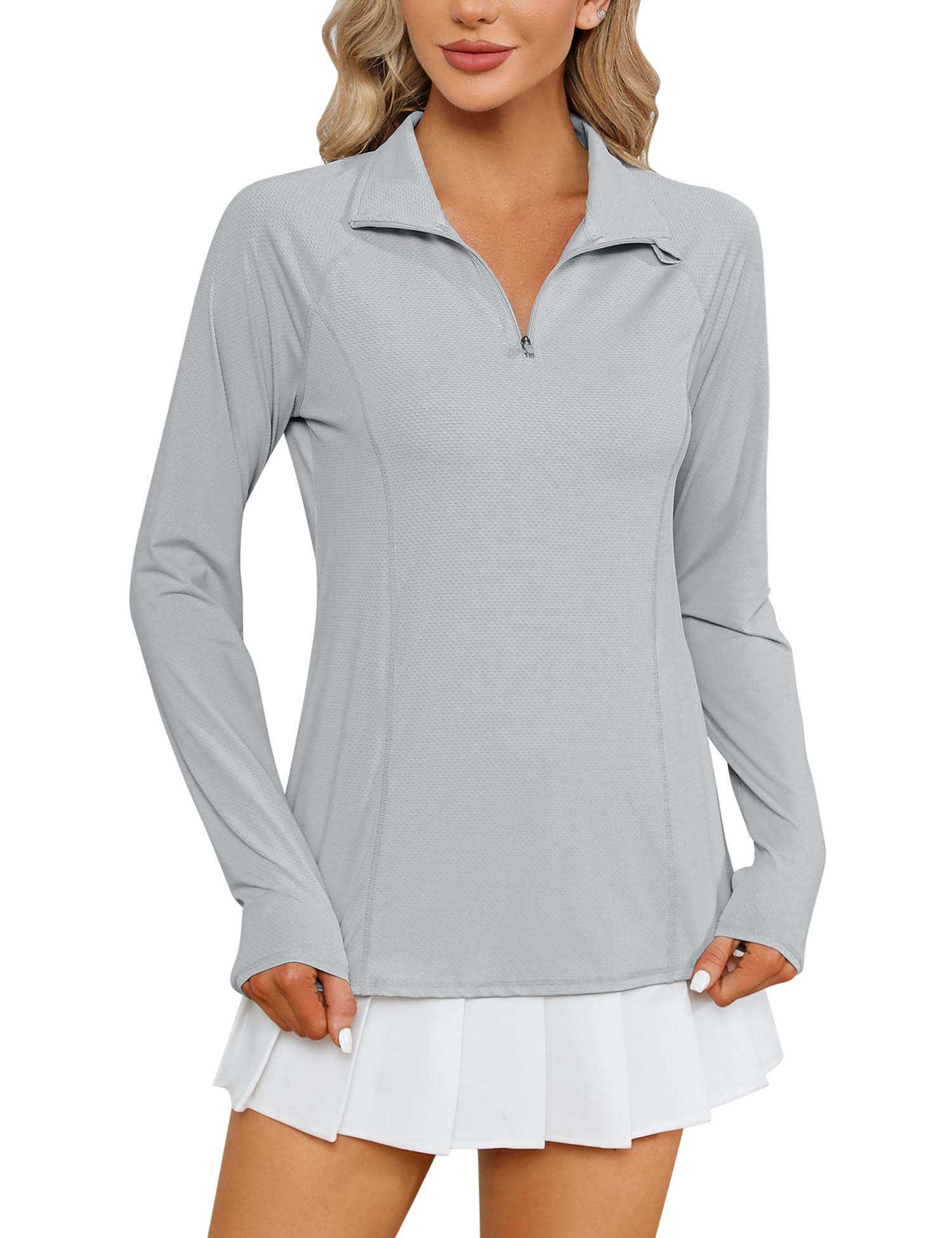 LOMON Women Long Sleeve Shirts Sun Protection 1/4 Zip Summer Quick Dry Hiking Shirts Quarter Zip Pullover for Women