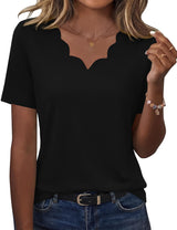 LOMON Womens Summer Tops V Neck Short Sleeve Shirts Dressy Casual Tunic Blouses Spring Fashion