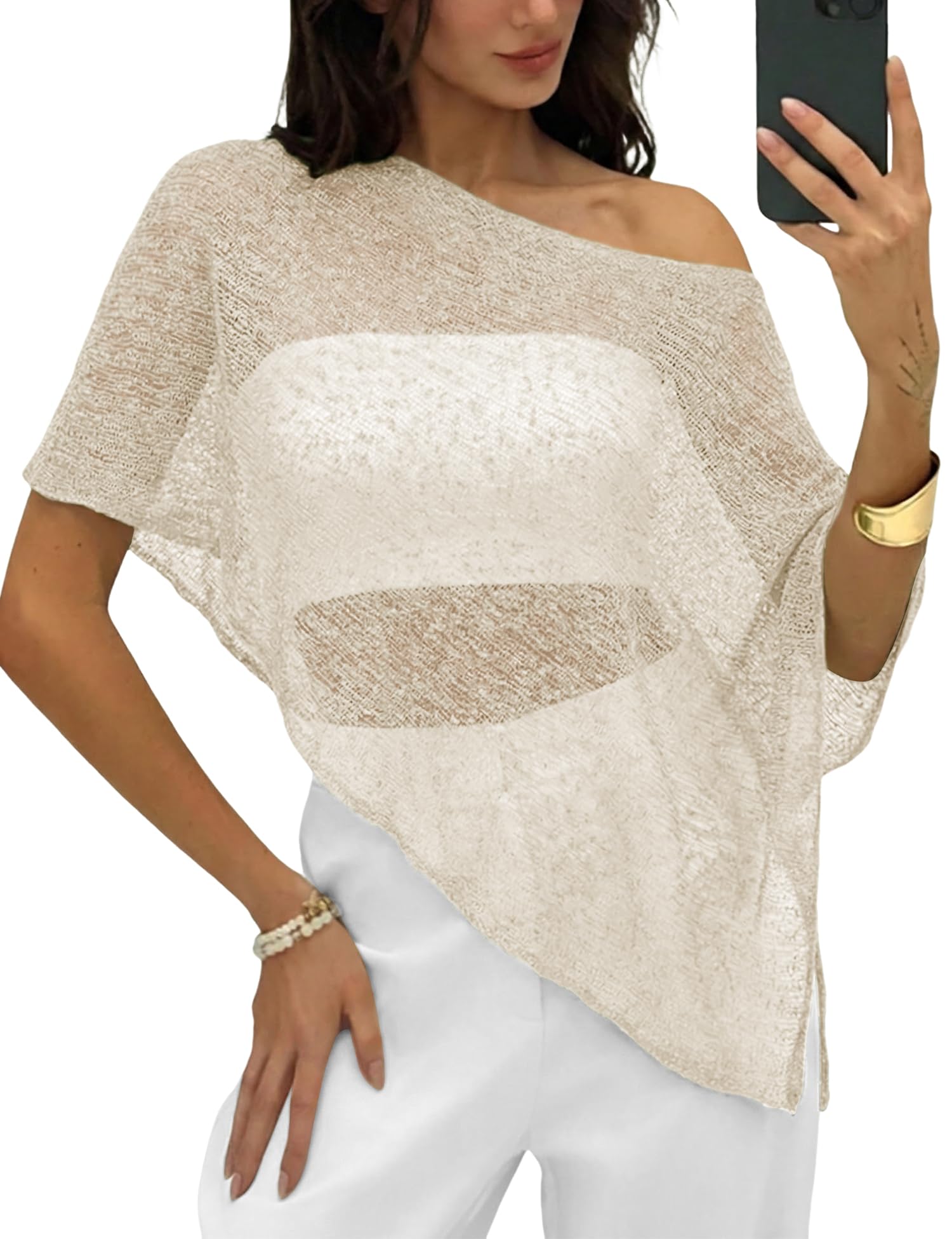 LOMON Womens Sheer Poncho Shrug Bolero Lightweight Knit Crochet Shrug Mesh Cover Up Summer 2026
