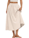LOMON Midi Skirts for Women A-Line Cotton Flowy Maxi Skirt Boho Summer Beach Casual Elastic Waist Dress Outfit with Pockets
