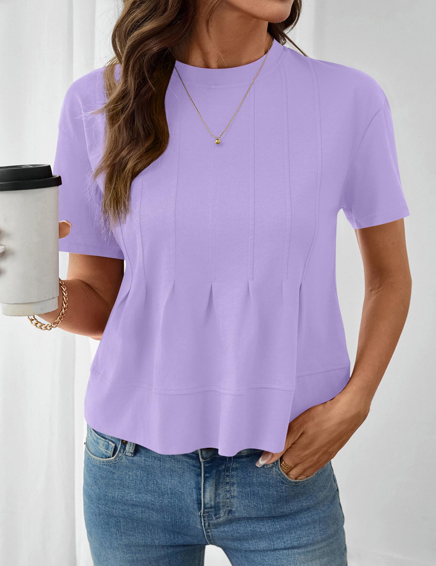 LOMON Spring Peplum Tops for Women Babydoll Pleated Short Sleeve Crop Swing Shirts Blouses Trendy Casual Clothing 2026