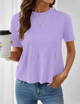 LOMON Spring Peplum Tops for Women Babydoll Pleated Short Sleeve Crop Swing Shirts Blouses Trendy Casual Clothing 2026