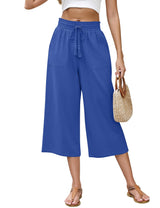 LOMON Women's Linen Capri Pants Wide Leg with Drawstring Elastic Waist Casual Cropped Pant
