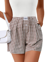 Lomon Boxer Shorts for Women Summer Gingham Pajamas 2026 Lounge Sleep Pj Plaid Shorts Y2K Beach Bottoms with Pockets