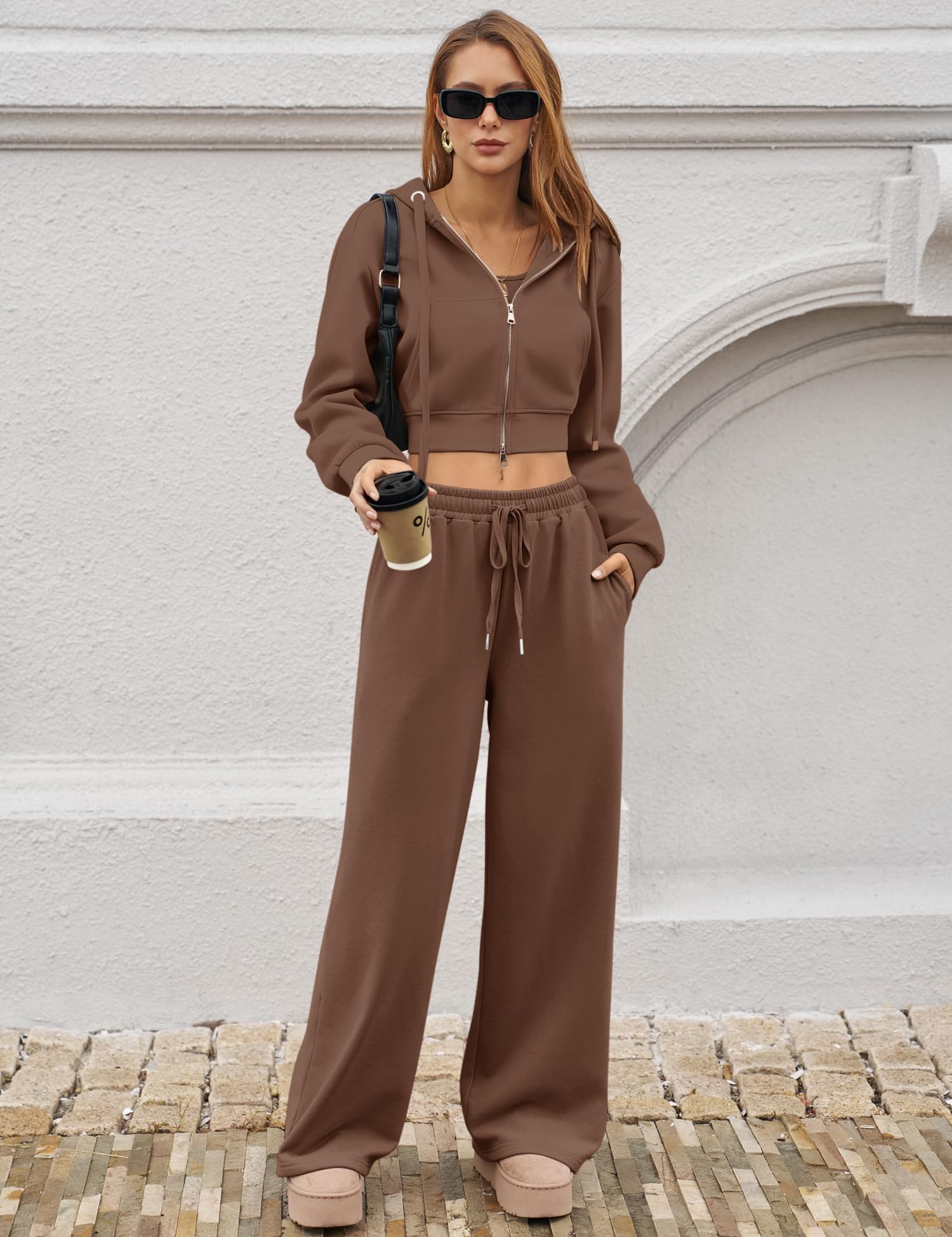 LOMON Women's Sweatpants Wide Leg Fleece Lined Sweat Pants Spring Winter Clothes 2026 Baggy Drawstring Joggers with Pockets