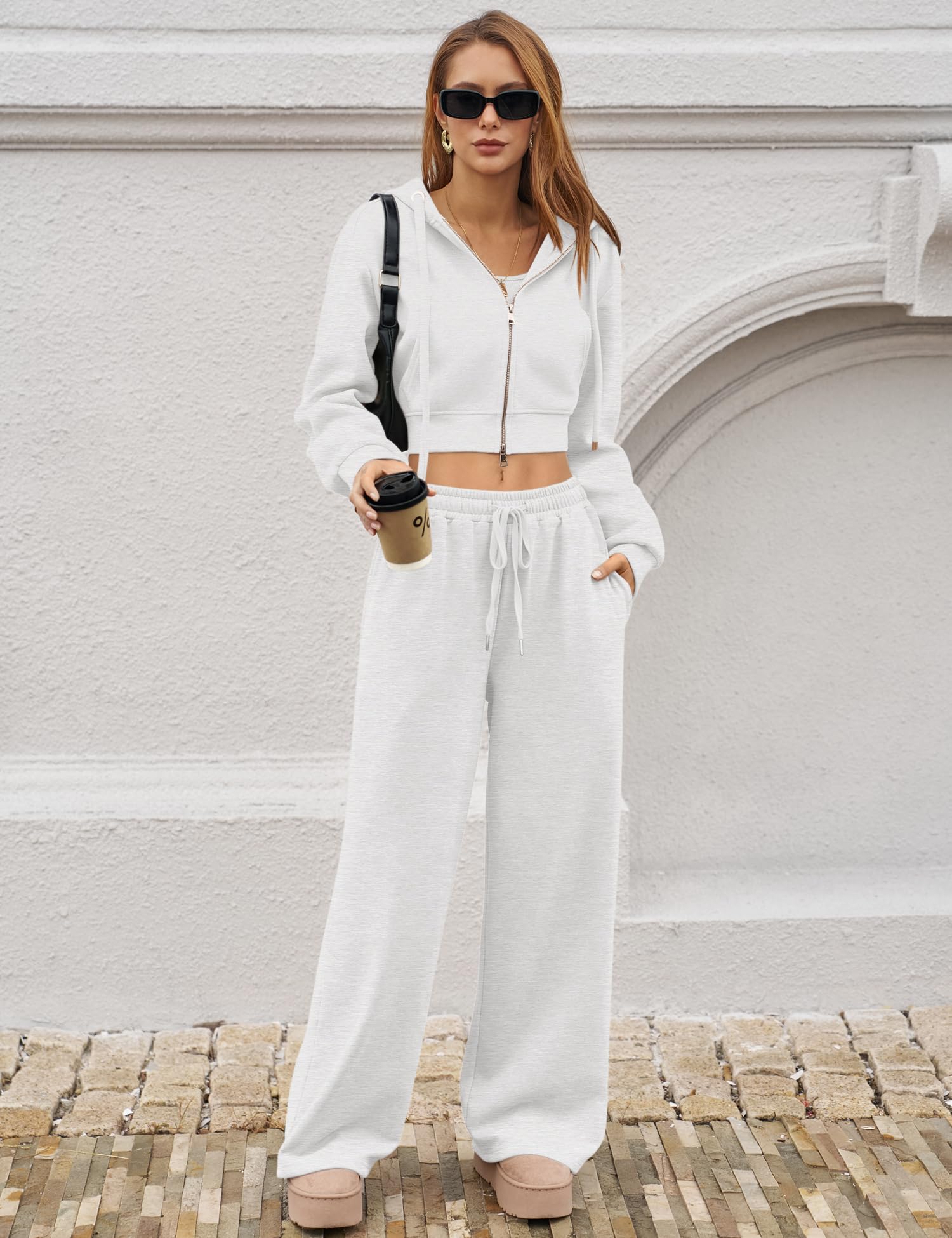 LOMON Women's Sweatpants Wide Leg Fleece Lined Sweat Pants Spring Winter Clothes 2026 Baggy Drawstring Joggers with Pockets