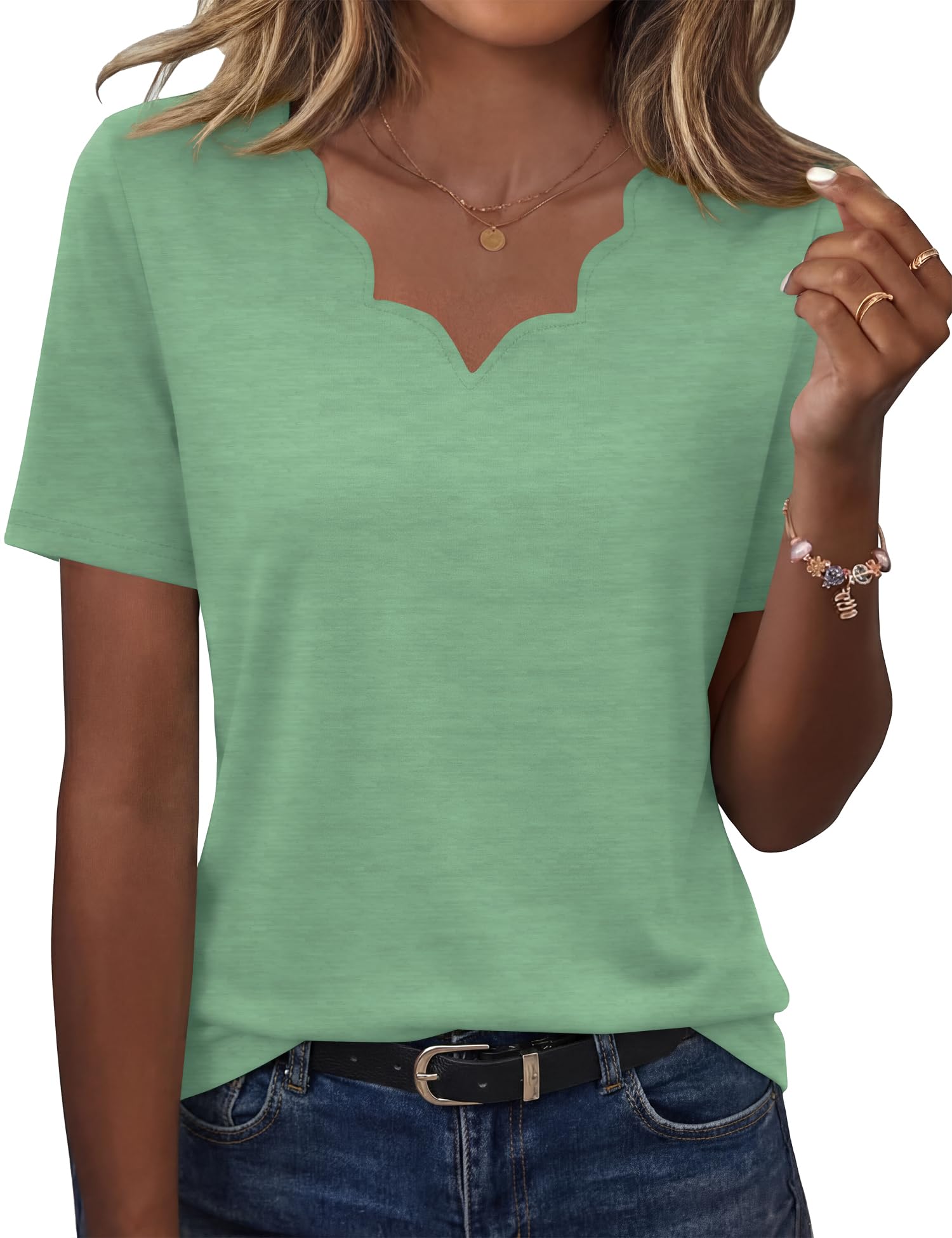 LOMON Womens Summer Tops V Neck Short Sleeve Shirts Dressy Casual Tunic Blouses Spring Fashion