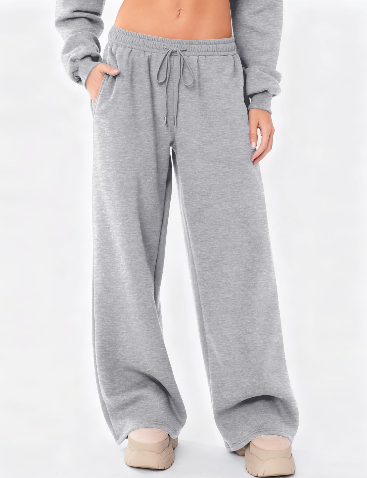LOMON Women's Sweatpants Wide Leg Fleece Lined Sweat Pants Spring Winter Clothes 2026 Baggy Drawstring Joggers with Pockets