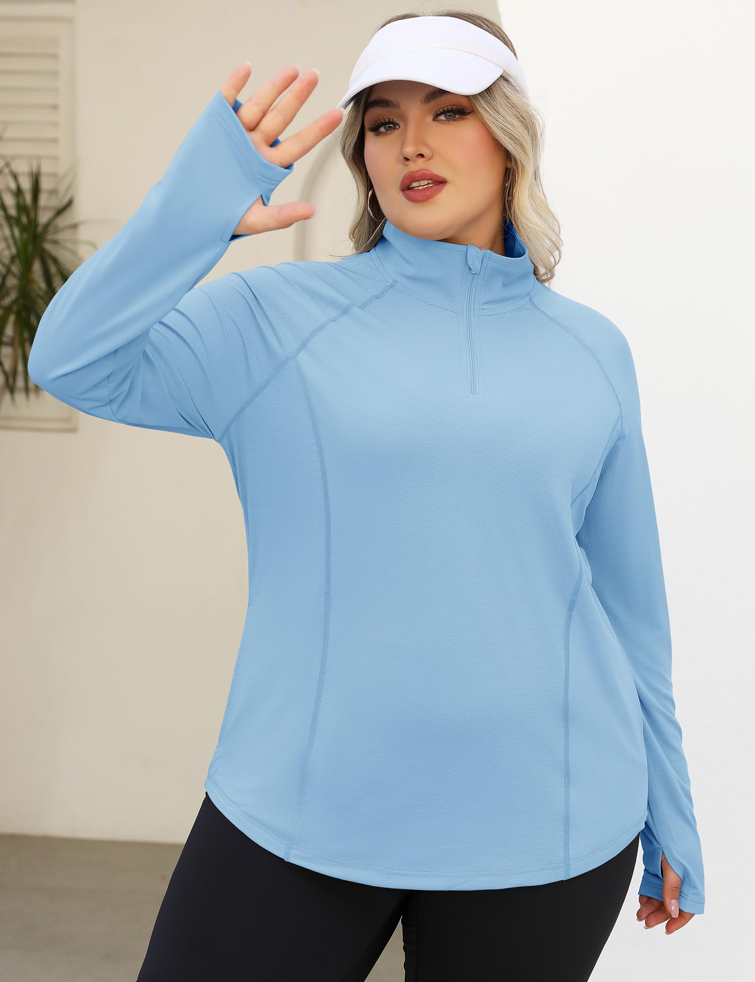 LOMON Womens Plus Size Workout Tops Long Sleeve 1/4 Zip UV Sun Protection Quick Dry Hiking Athletic Shirts Rash Guard UPF 50+