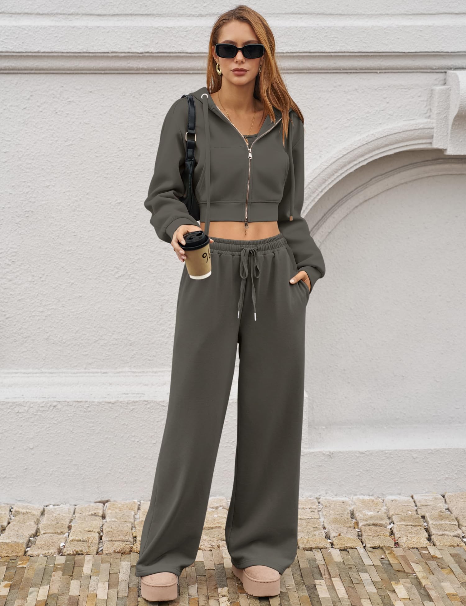 LOMON Women's Sweatpants Wide Leg Fleece Lined Sweat Pants Spring Winter Clothes 2026 Baggy Drawstring Joggers with Pockets