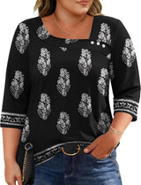 LOMON Womens Plus Size Tops 3/4 Length Sleeve T Shirts Asymmetrical Neck Blouses for Women Fashion 2026