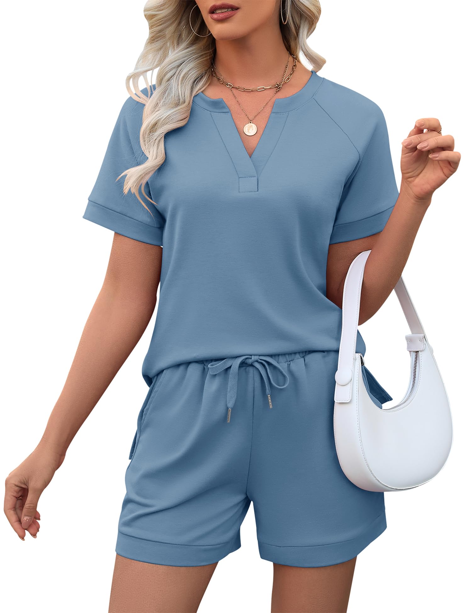 LOMON Womens Two Piece Sets Summer Lounge Sets Sweatsuit Shorts Set Casual Matching Sets