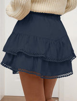 LOMON Flowy Skorts for Women Ruffle Tiered Skorts High Waist Mini Skirts Tennis Golf Crochet Casual Shorts