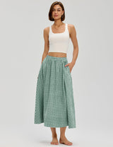 LOMON Midi Skirts for Women A-Line Cotton Flowy Maxi Skirt Boho Summer Beach Casual Elastic Waist Dress Outfit with Pockets