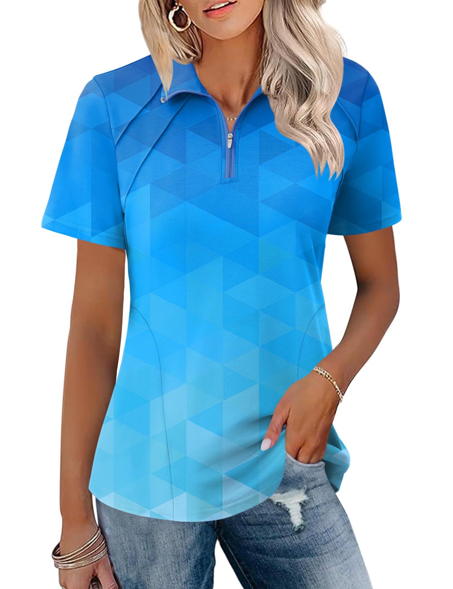 LOMON Womens Golf Polo Shirts Summer Short Sleeve 1/4 Zip Tops Moisture Wicking Casual Tennis Activewear with Pockets