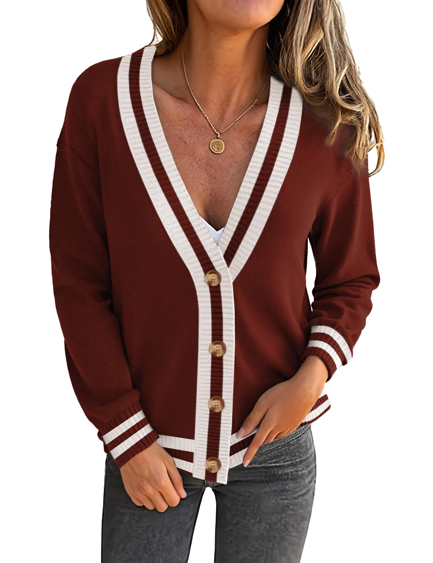 LOMON Women's Button Down Cardigan Sweaters Fall Long Sleeve Open Front Soft Cardigan Casual Loose Knit Coat Outerwear