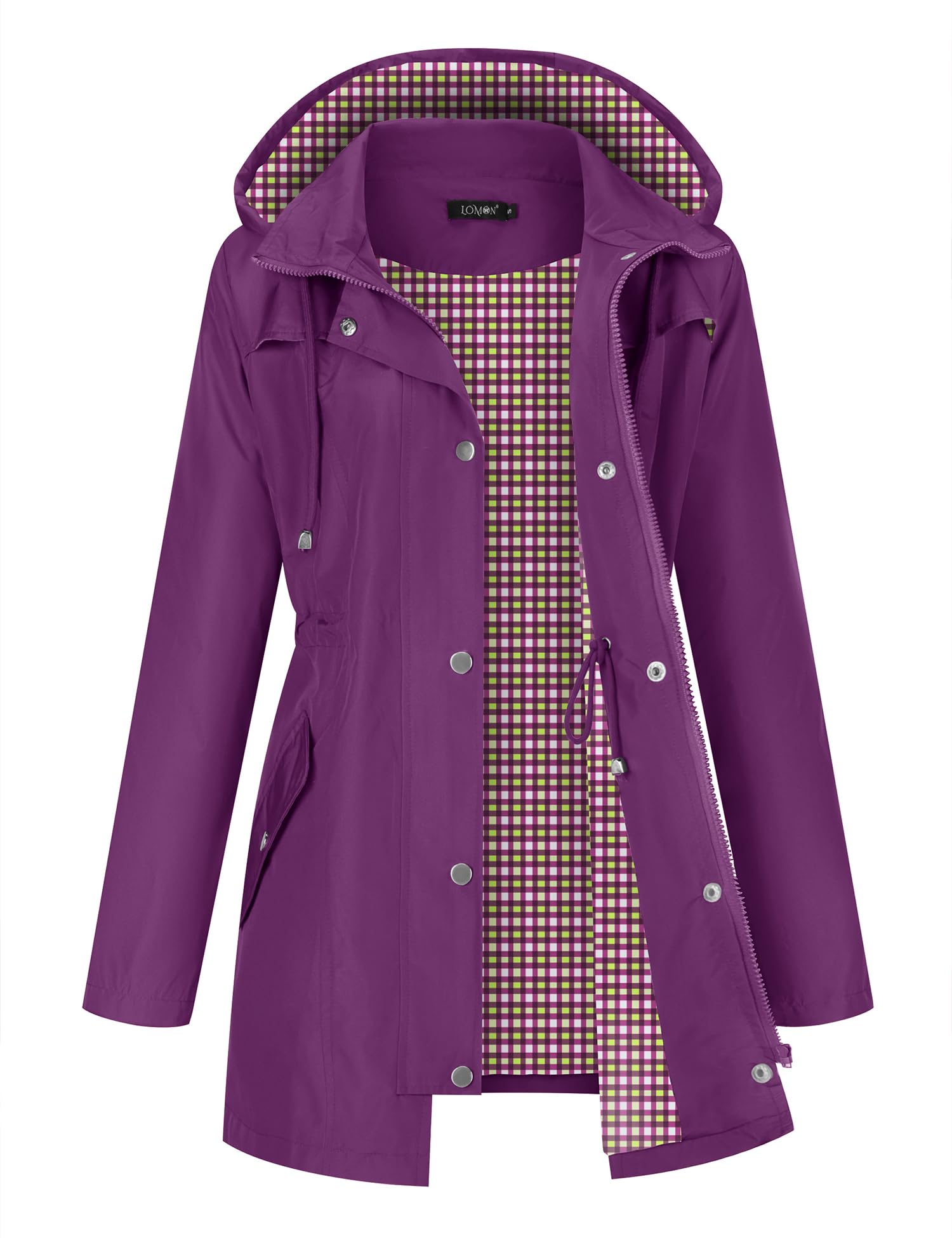 LOMON Women Waterproof Outdoor Hiking Raincoat Women Lined Rain Jacket Lightweight Hooded Jackets Trench Coats