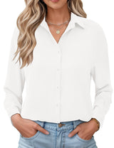 LOMON Womens Long Sleeve Button Down Shirts Casual Loose Fit Cotton Collared Blouses