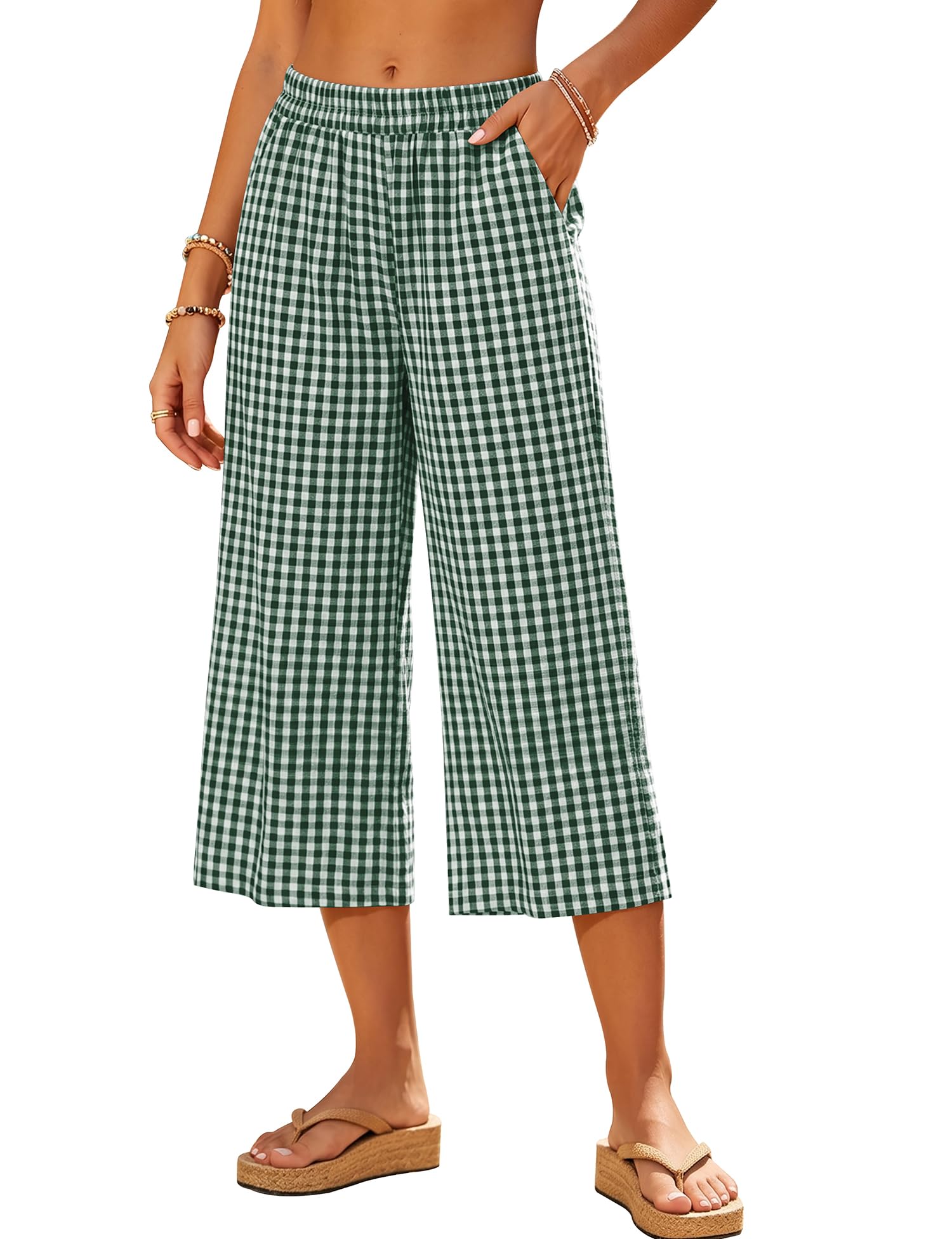 LOMON Women's Wide Leg Capri Pants Cropped Palazzo Summer Beach Vacation Casual Pants with Pockets