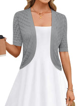 LOMON Womens Cropped Cardigan Short Sleeve Bolero Shrug Sweater Open Front Lightweight