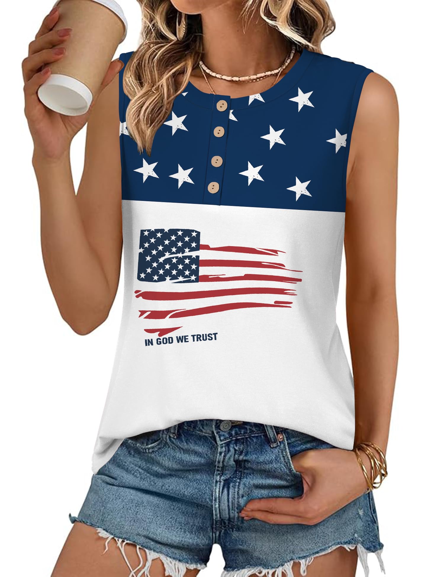 LOMON Tank Top for Women Crew Neck Sleeveless Loose Fit Button Casual Tee Shirts Summer Fashion 2026 Tunic Tops Blouses