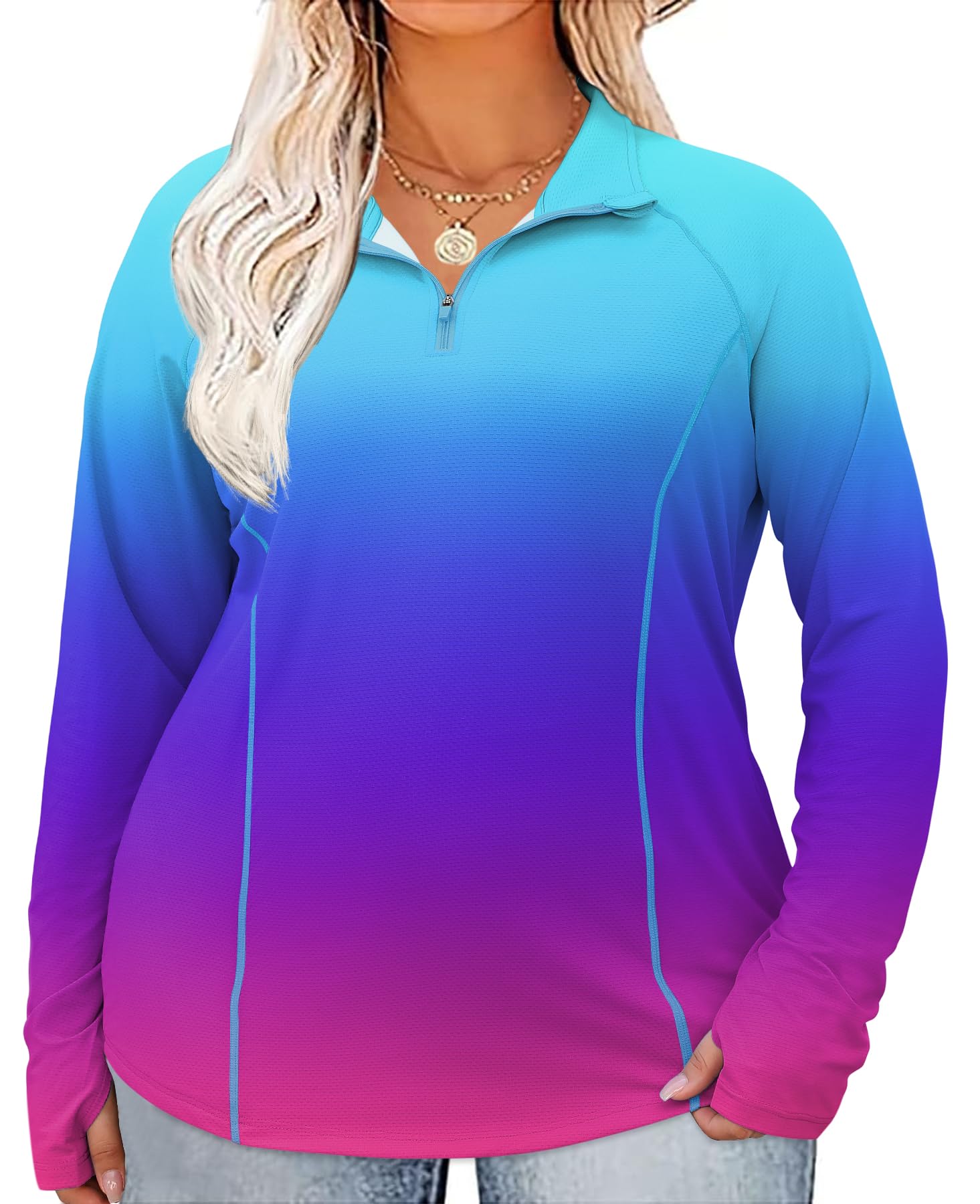LOMON Womens Plus Size Workout Tops Long Sleeve 1/4 Zip UV Sun Protection Quick Dry Hiking Athletic Shirts Rash Guard UPF 50+