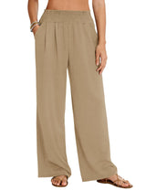 LOMON Womens Elastic High Waisted Palazzo Pants Casual Wide Leg Long Beach Vacation Trousers with Pockets