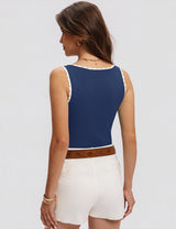 LOMON Womens Scoop Neck Tank Tops Sleeveless Ribbed Knit Scallop Edge Shirts Summer Casual Sexy Sweater Vest S-XXL