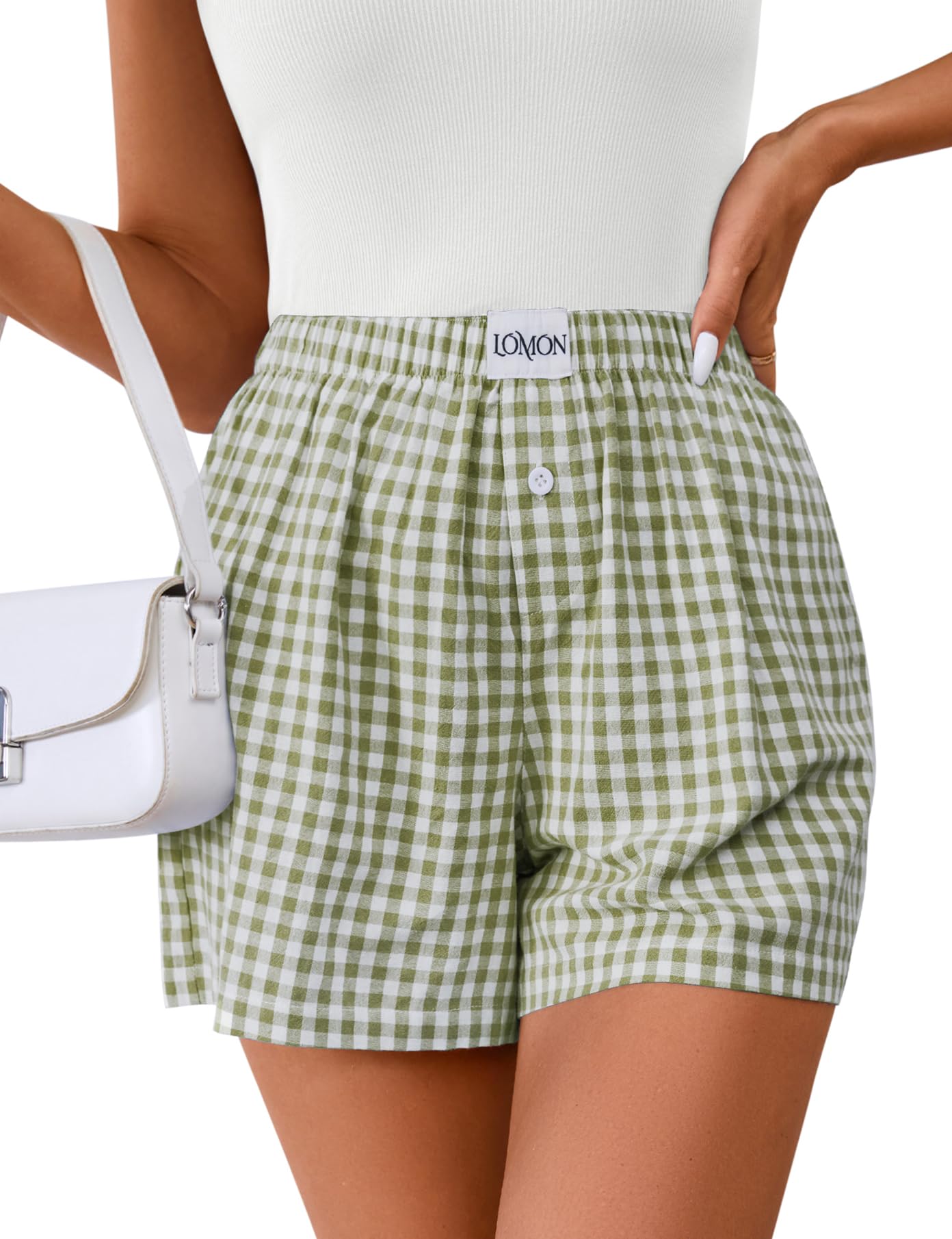 Lomon Womens Boxer Shorts Casual Summer Pajama Lounge Sleep Pj Gingham Plaid Shorts Y2K Beach Bottoms