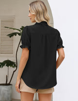 LOMON Linen Shirts for Women Puff Sleeve Button Down Summer Casual Cotton Linen Blouses Collared Work Tops Dressy