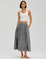LOMON Midi Skirts for Women A-Line Cotton Flowy Maxi Skirt Boho Summer Beach Casual Elastic Waist Dress Outfit with Pockets