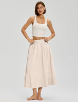 LOMON Midi Skirts for Women A-Line Cotton Flowy Maxi Skirt Boho Summer Beach Casual Elastic Waist Dress Outfit with Pockets