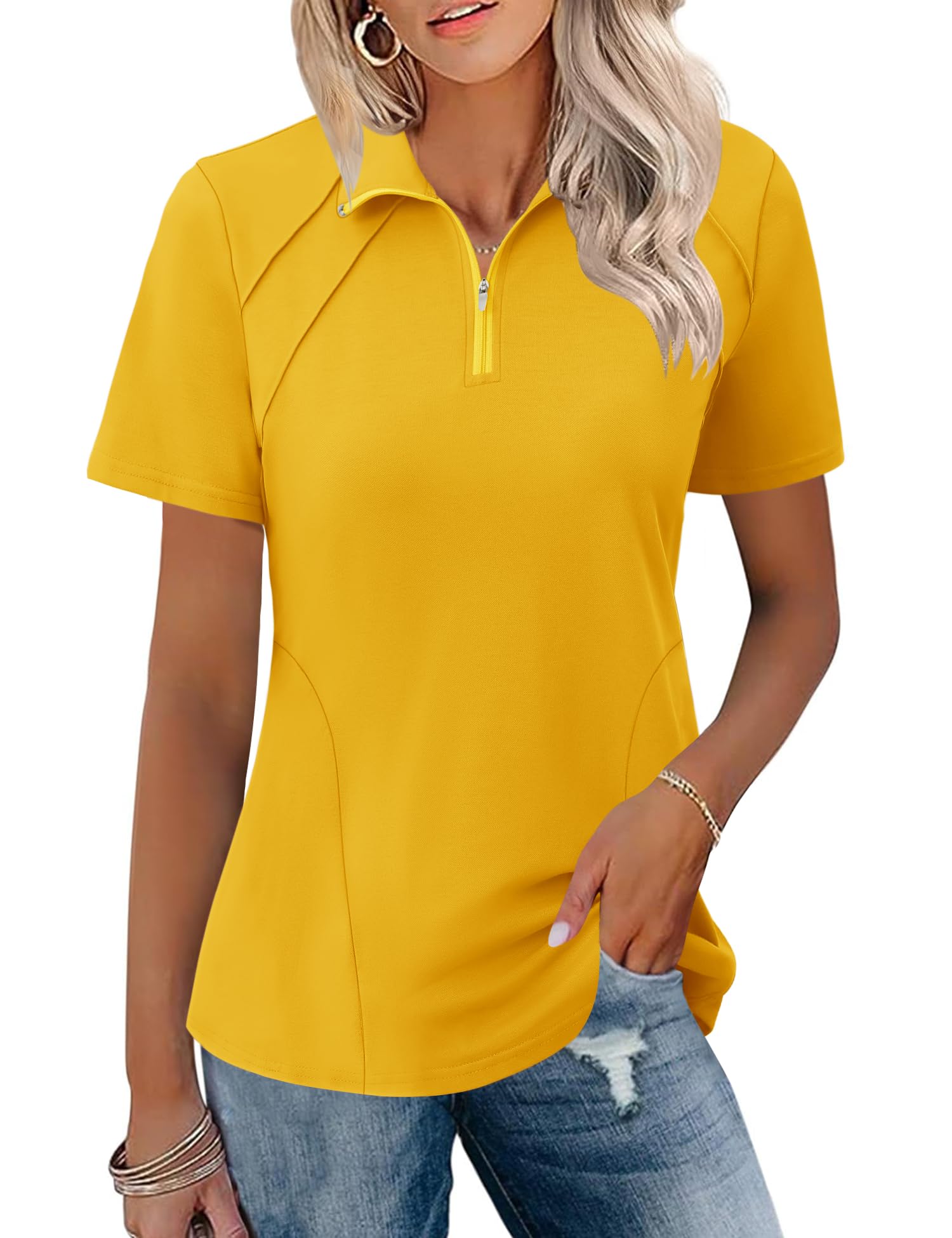 LOMON Womens Golf Polo Shirts Summer Short Sleeve 1/4 Zip Tops Moisture Wicking Casual Tennis Activewear with Pockets