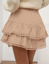 LOMON Flowy Skorts for Women Ruffle Tiered Skorts High Waist Mini Skirts Tennis Golf Crochet Casual Shorts