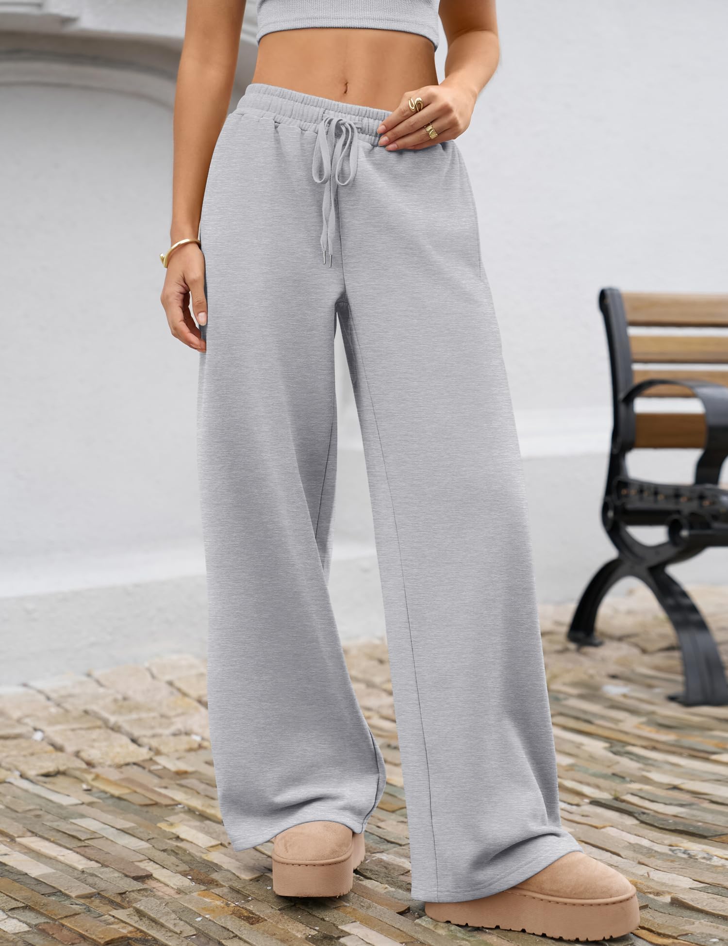 LOMON Women's Sweatpants Wide Leg Fleece Lined Sweat Pants Spring Winter Clothes 2026 Baggy Drawstring Joggers with Pockets