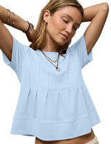 LOMON Spring Peplum Tops for Women Babydoll Pleated Short Sleeve Crop Swing Shirts Blouses Trendy Casual Clothing 2026