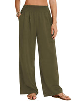 LOMON Womens Elastic High Waisted Palazzo Pants Casual Wide Leg Long Beach Vacation Trousers with Pockets
