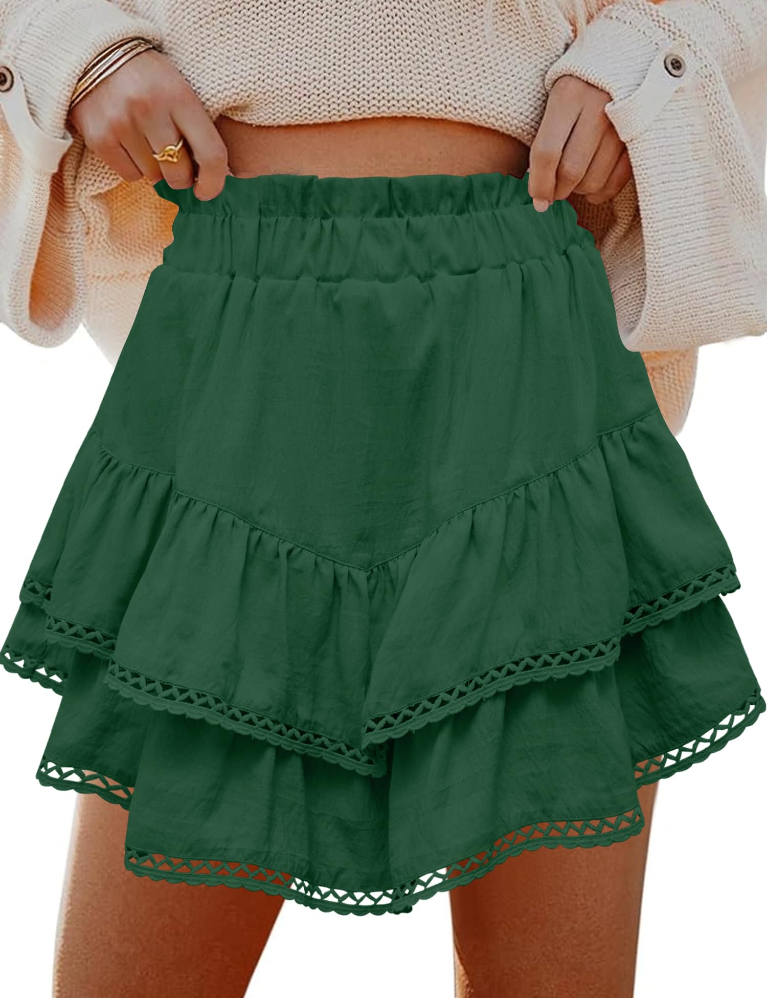 LOMON Flowy Skorts for Women Ruffle Tiered Skorts High Waist Mini Skirts Tennis Golf Crochet Casual Shorts