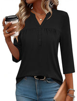 LOMON Womens Tops 3/4 Sleeve Botton Down Shirts Casual V Neck Tunic Blouses Pleated Fashion Summer Tees 2026 Trendy S-3XL