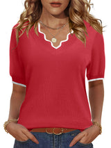 LOMON Womens 2026 Spring V Neck Sweater Casual Tops Short Sleeve Lightweight Ribbed Knit Pullover Sweaters