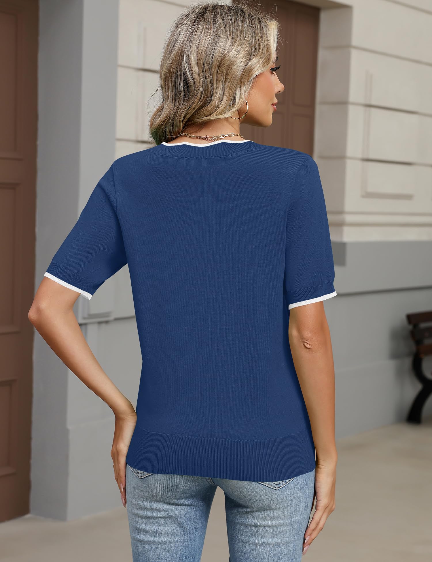 LOMON Womens 2026 Spring V Neck Sweater Casual Tops Short Sleeve Lightweight Ribbed Knit Pullover Sweaters