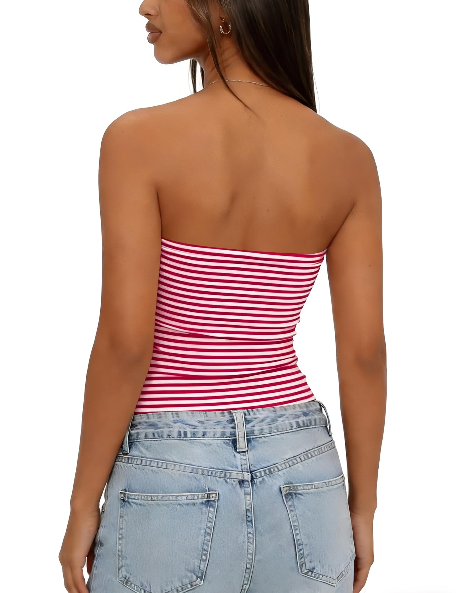 LOMON Summer Tube Tops for Women 2026 Y2k Sexy Going Out Crop Strapless Sleeveless Basic Fitted Bandeau Tank Top