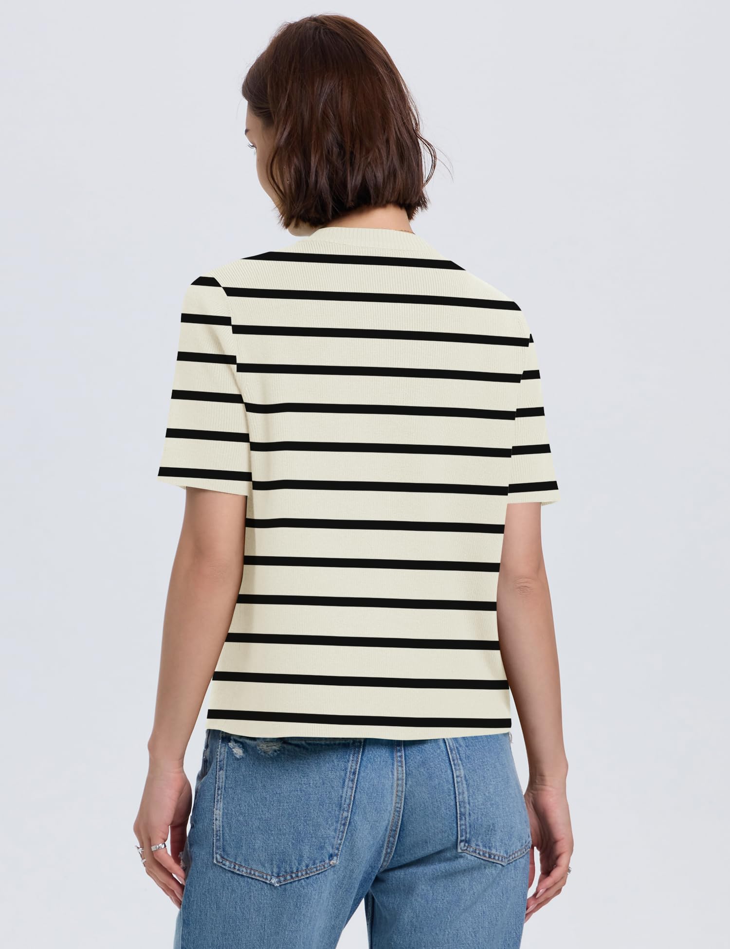 Lomon Womens Spring Summer Short Sleeve Cardigan Sweaters Trendy Crew Neck Button Down Lightweight Knit Outfit Y2k Clothes