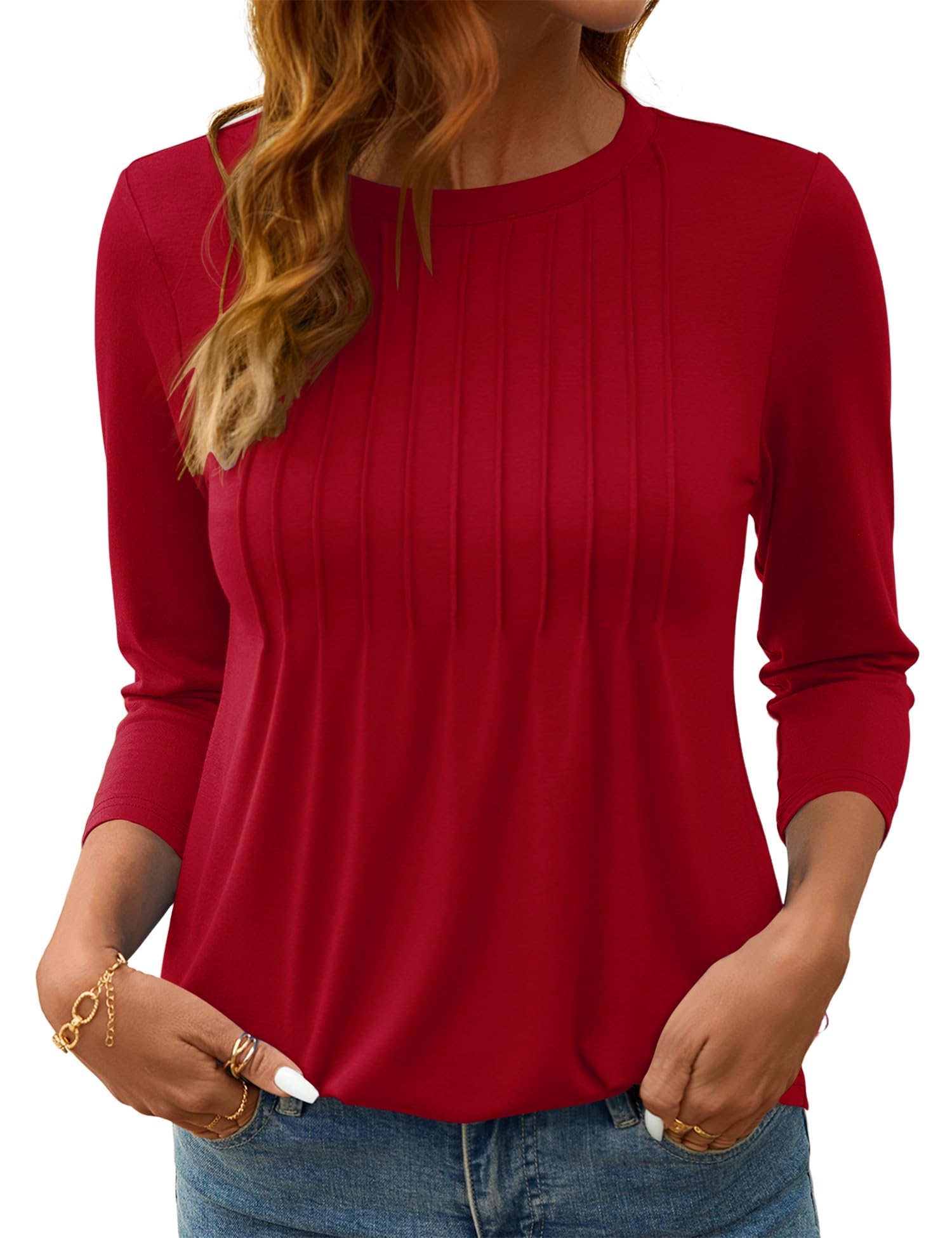 LOMON Women's 3/4 Length Sleeve Tops Crew Neck Dressy Casual Blouses Summer Tees Shirts