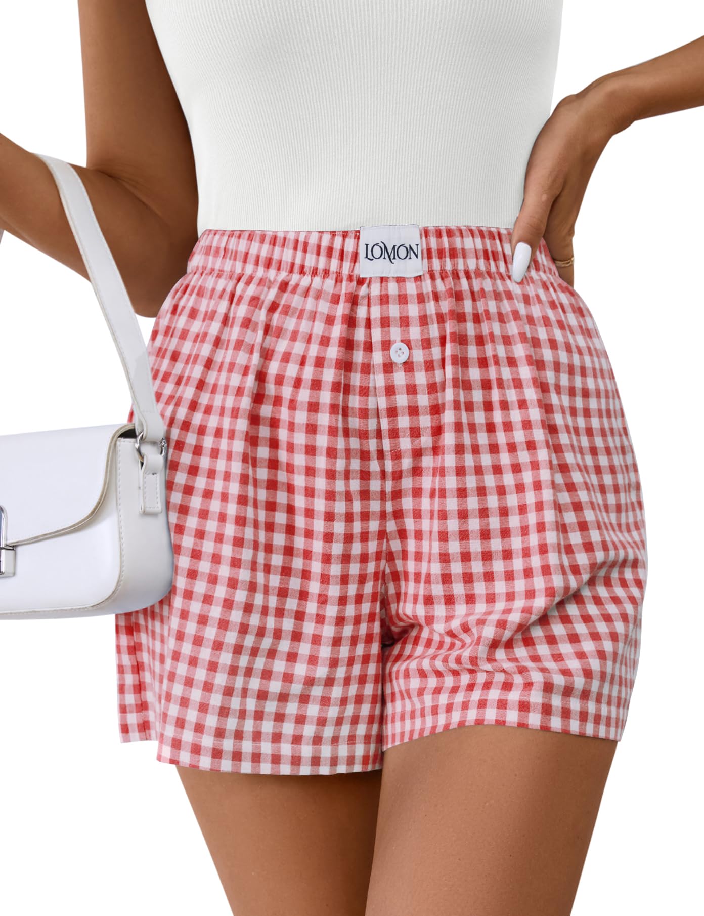 Lomon Womens Boxer Shorts Casual Summer Pajama Lounge Sleep Pj Gingham Plaid Shorts Y2K Beach Bottoms